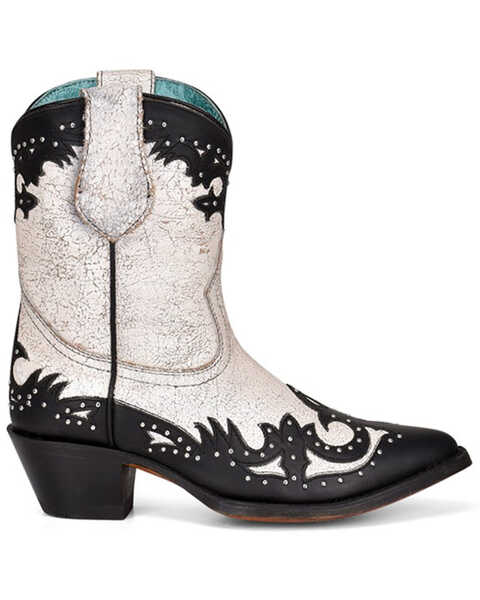 Image #2 - Corral Women's Black Overlay & Studs Western Boots - Pointed Toe, Black/white, hi-res