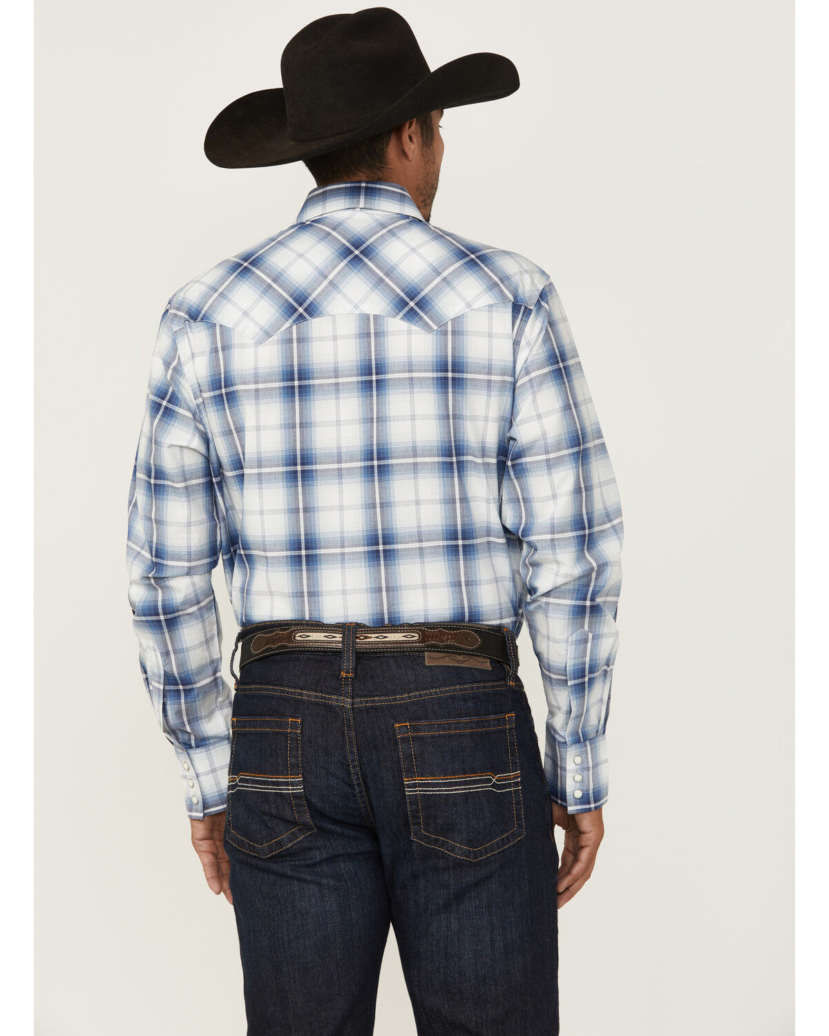 Image #4 - Wrangler Retro Men's Plaid Print Long Sleeve Snap Western Shirt - Tall, Blue, hi-res