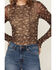 Image #3 - Blue B Women's Conversation Print Mesh Long Sleeve Shirt, Brown, hi-res