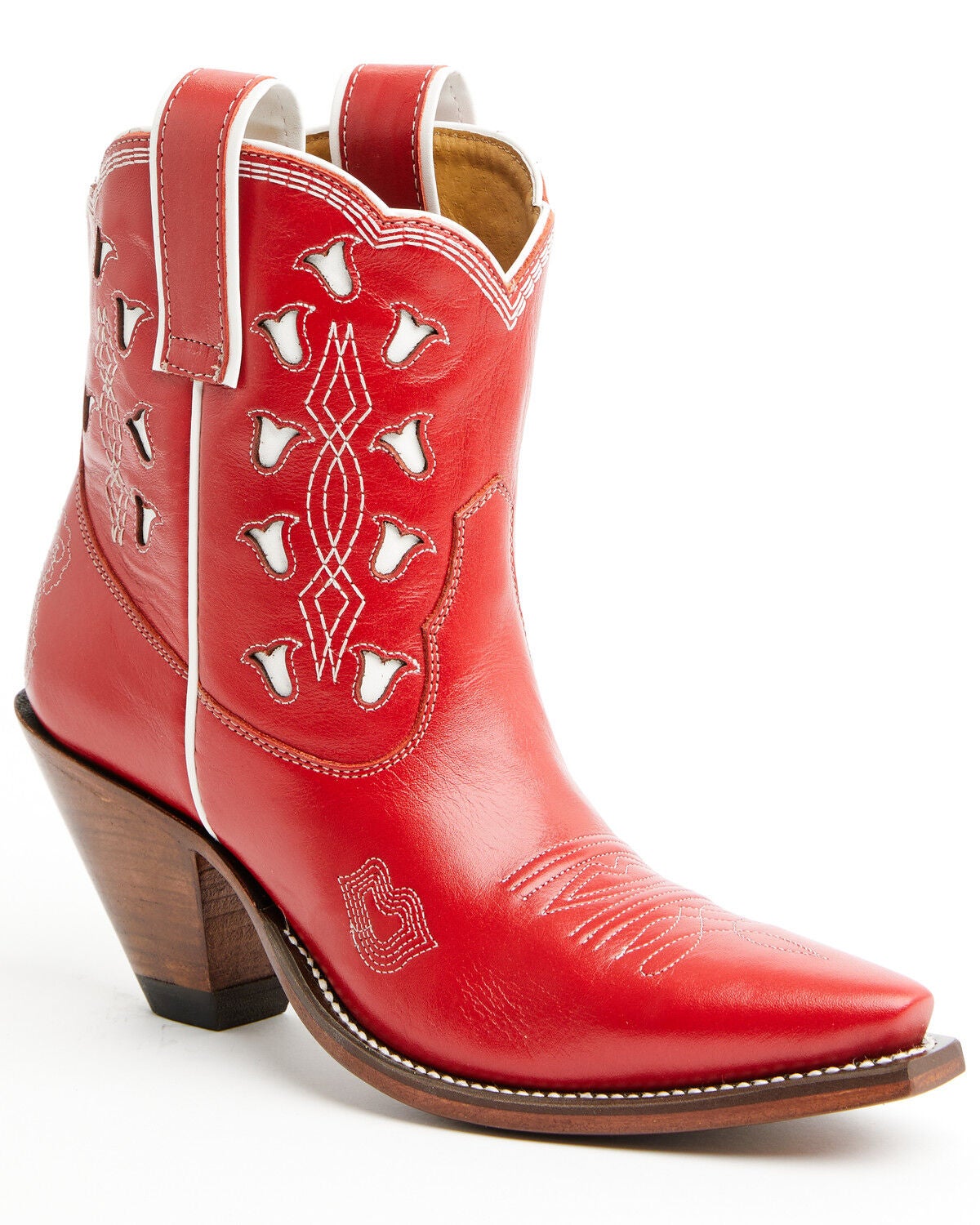 Besita Boots Women's The Bright Inlay Western Booties - Snip Toe, Red, hi-res