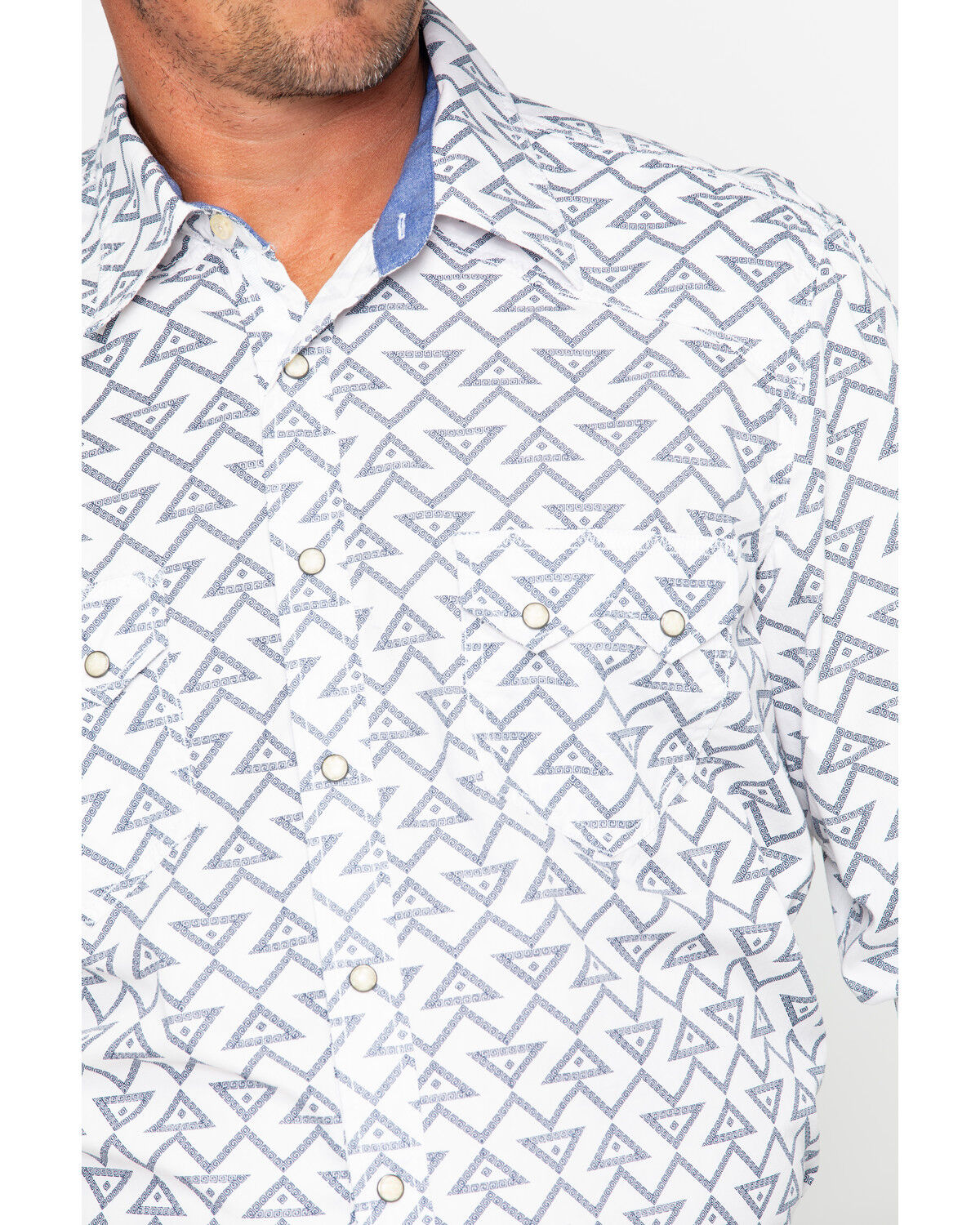 Image #4 - Rock & Roll Denim Men's Triangle Geo Print Long Sleeve Western Shirt, Grey, hi-res