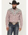 Image #1 - Roper Men's Plaid Print Embroidered Long Sleeve Snap Stretch Western Shirt, Red, hi-res
