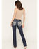 Image #1 - Miss Me Women's Dark Wash Mid Rise Winged Pocket 32" Bootcut Stretch Denim Jeans, Dark Wash, hi-res