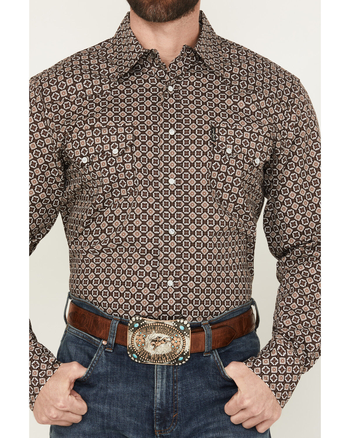 Image #3 - Cinch Men's Geo Print Long Sleeve Snap Western Shirt, Multi, hi-res