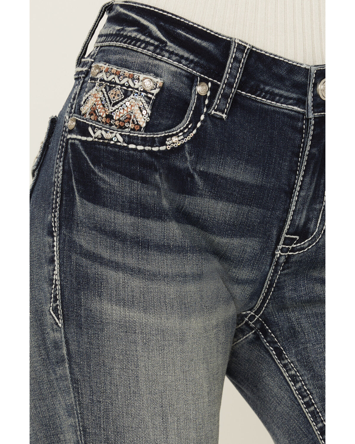 Image #4 - Grace in LA Women's Medium Wash Mid Rise Geo Pocket Bootcut Stretch Denim Jeans, Medium Wash, hi-res