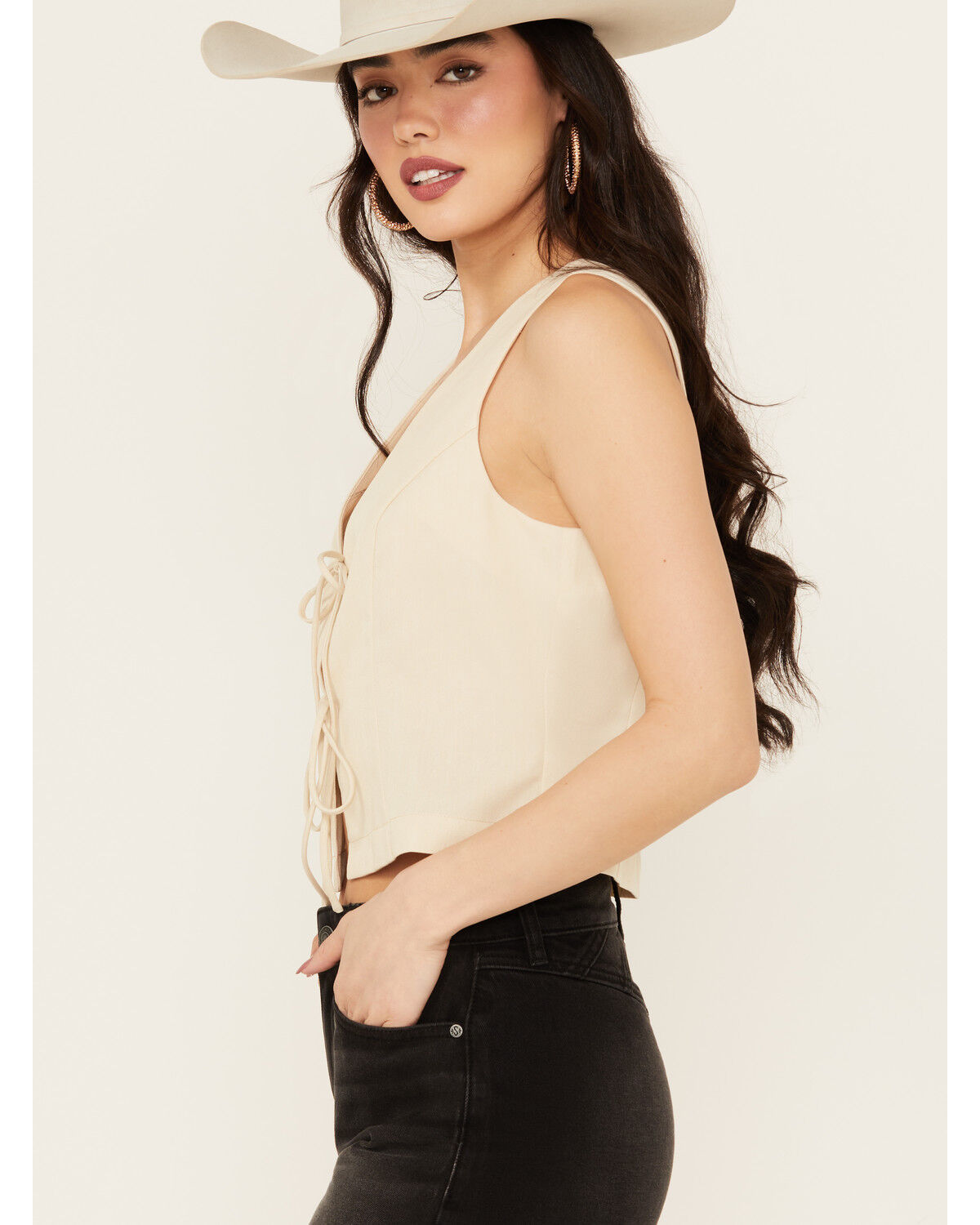 Image #3 - Sage The Label Women's Double Tie Front Vest, Beige, hi-res