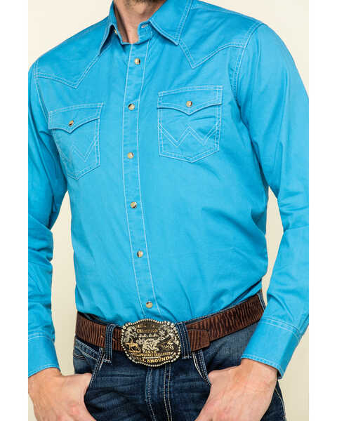 Image #4 - Wrangler Retro Men's Long Sleeve Western Shirt , Blue, hi-res