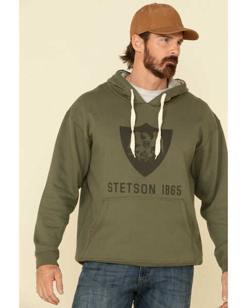 Stetson Men's Green Eagle In Shield Graphic Hooded Sweatshirt , Grey, hi-res