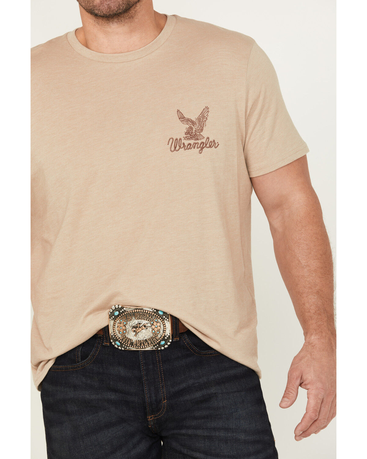 Image #4 - Wrangler Men's Eagle And Snake Logo Short Sleeve Graphic T-Shirt, Oatmeal, hi-res
