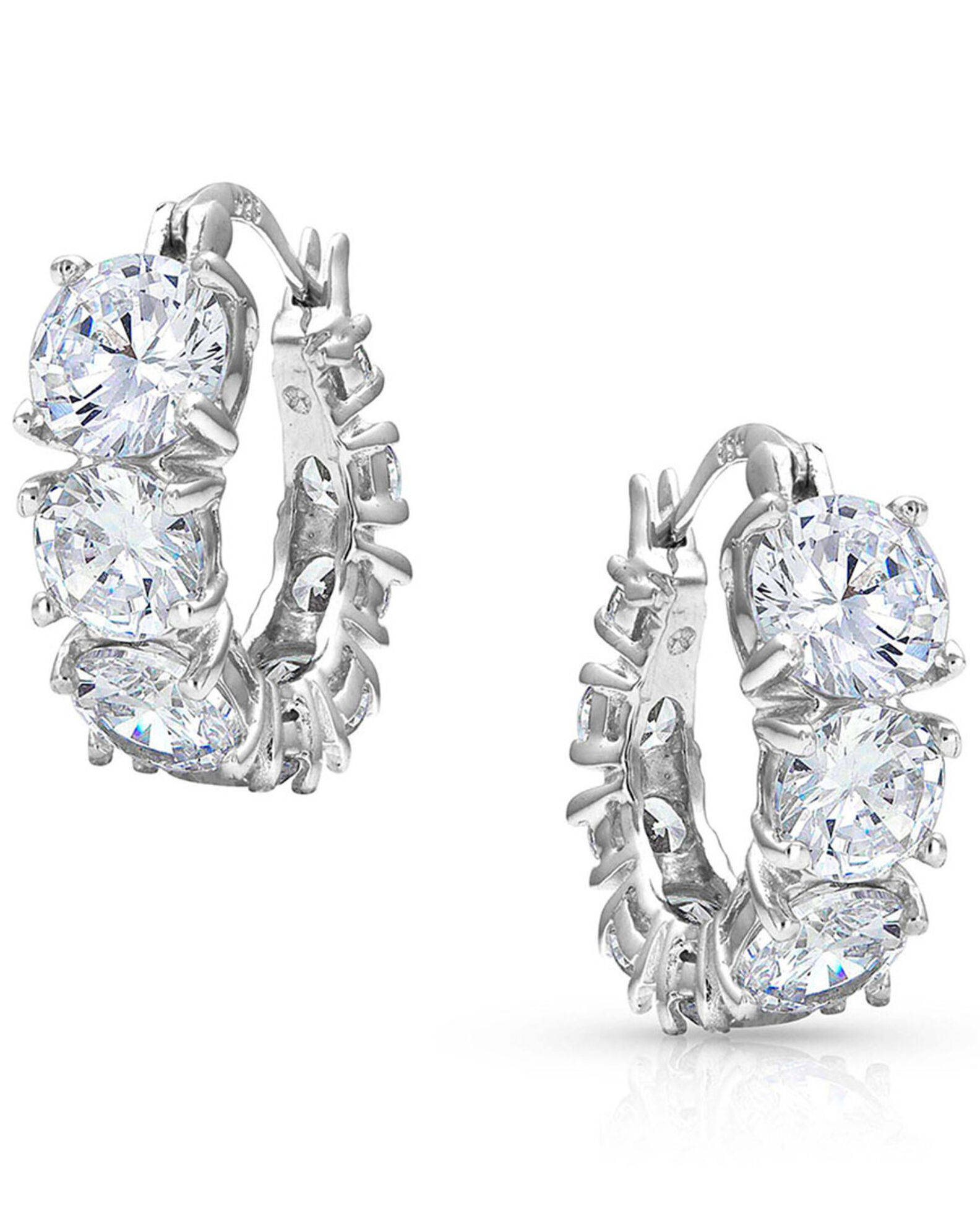 Image #1 - Montana Silversmiths Women's Sliding Brilliance Hoop Earrings, Silver, hi-res