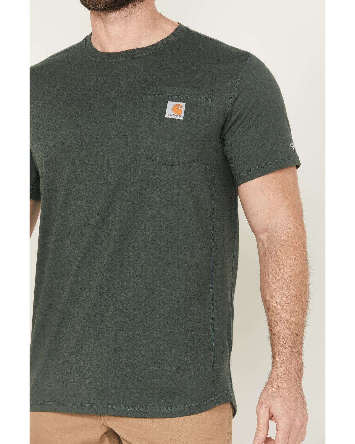 Image #3 - Carhartt Men's Force Relaxed Midweight Logo Pocket Short Sleeve Work T-Shirt, Forest Green, hi-res