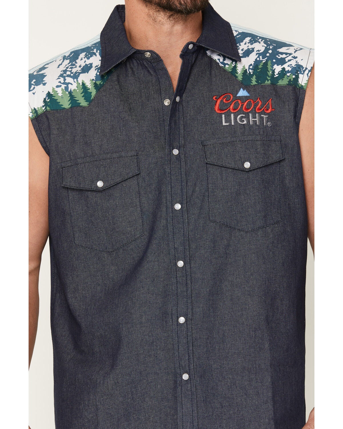 Image #3 - Coors Men's Boot Barn Exclusive Mountain Sleeveless Pearl Snap Bubba, Blue, hi-res