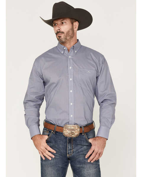 Resistol Men's Granite Geo Print Button Down Western Shirt , Blue, hi-res