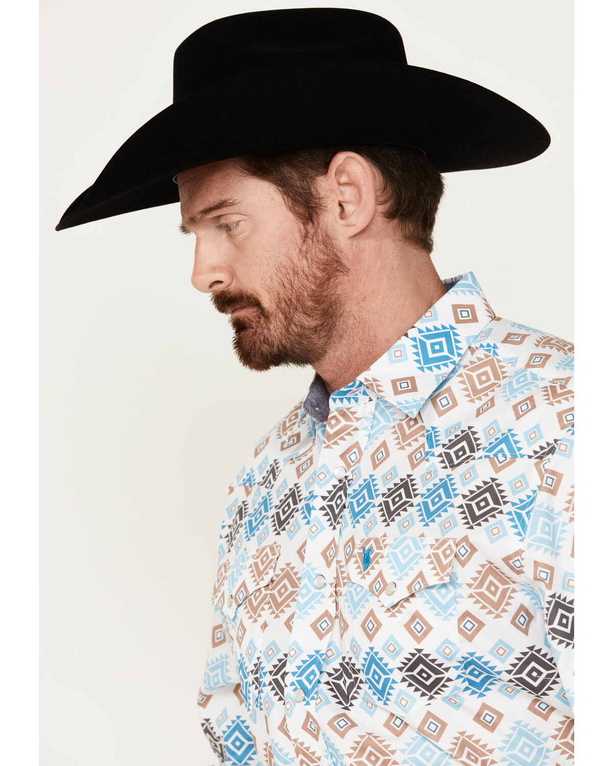 Image #2 - Rodeo Clothing Men's Southwestern Print Long Sleeve Pearl Snap Western Shirt, White, hi-res