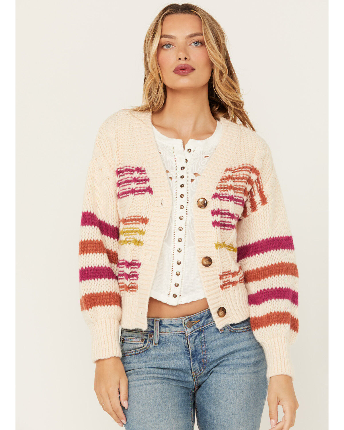 Image #1 - Sadie & Sage Women's Striped Cardigan, Multi, hi-res