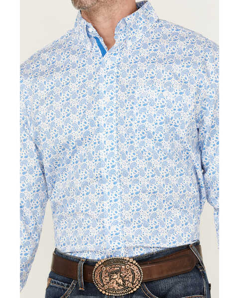 Image #3 - George Strait By Wrangler Men's Paisley Print Long Sleeve Button-Down Stretch Western Shirt , Blue, hi-res