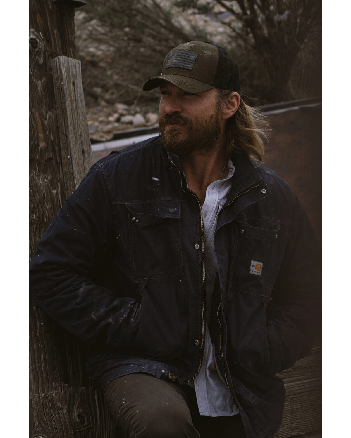 Carhartt Men's FR Full Swing Quick Duck Work Coat, Navy, hi-res