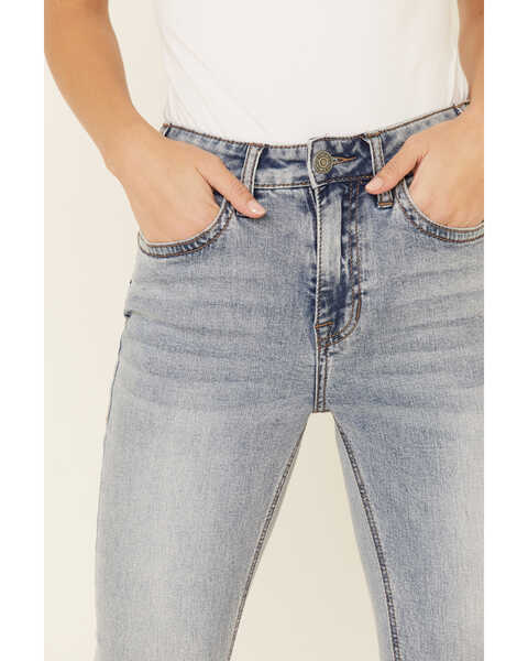 Image #5 - Rock & Roll Denim Women's Frayed Hem Bell Bottom Jeans, Light Blue, hi-res