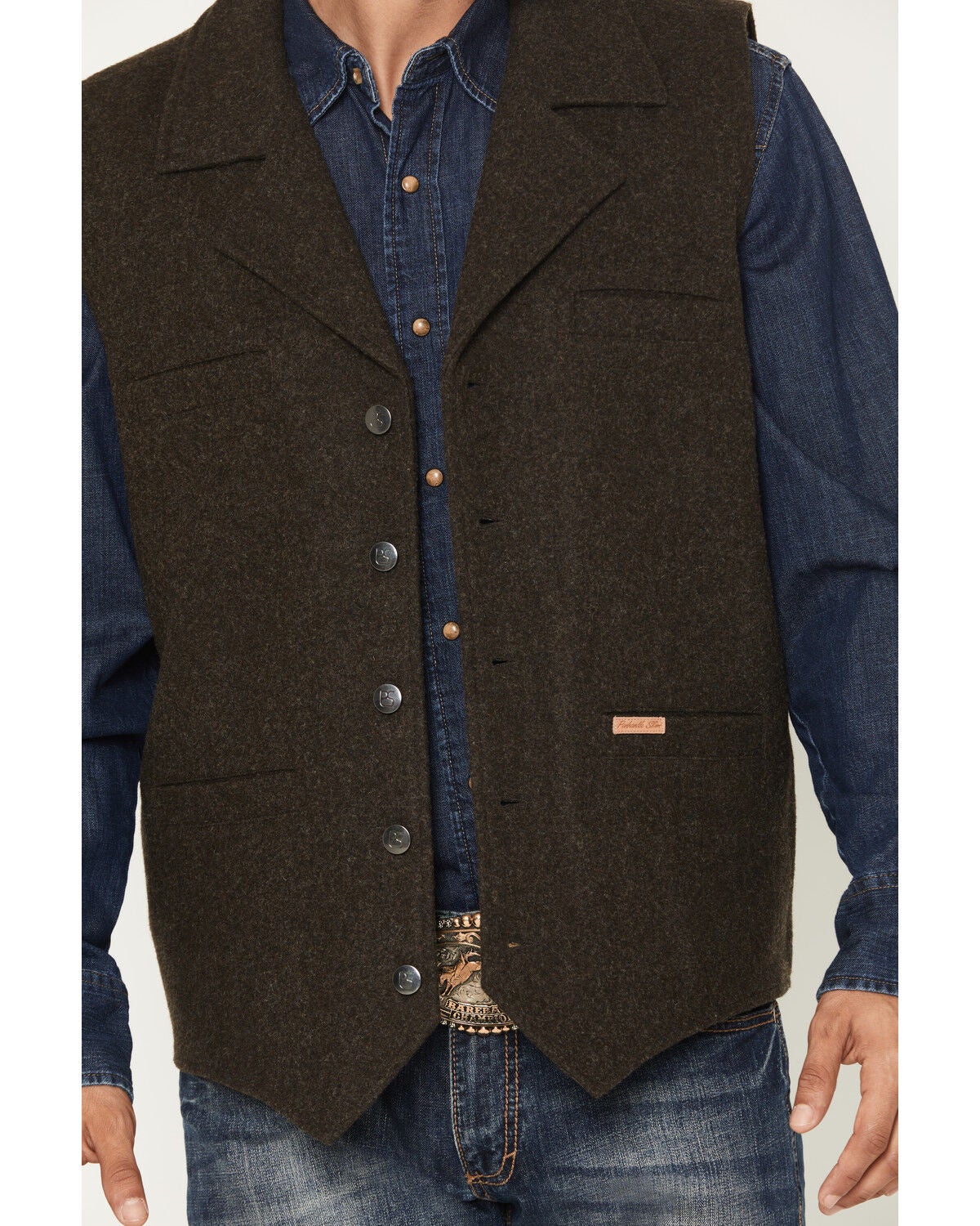 Image #7 - Powder River Outfitters Men's Wool Button-Down Vest, Dark Brown, hi-res