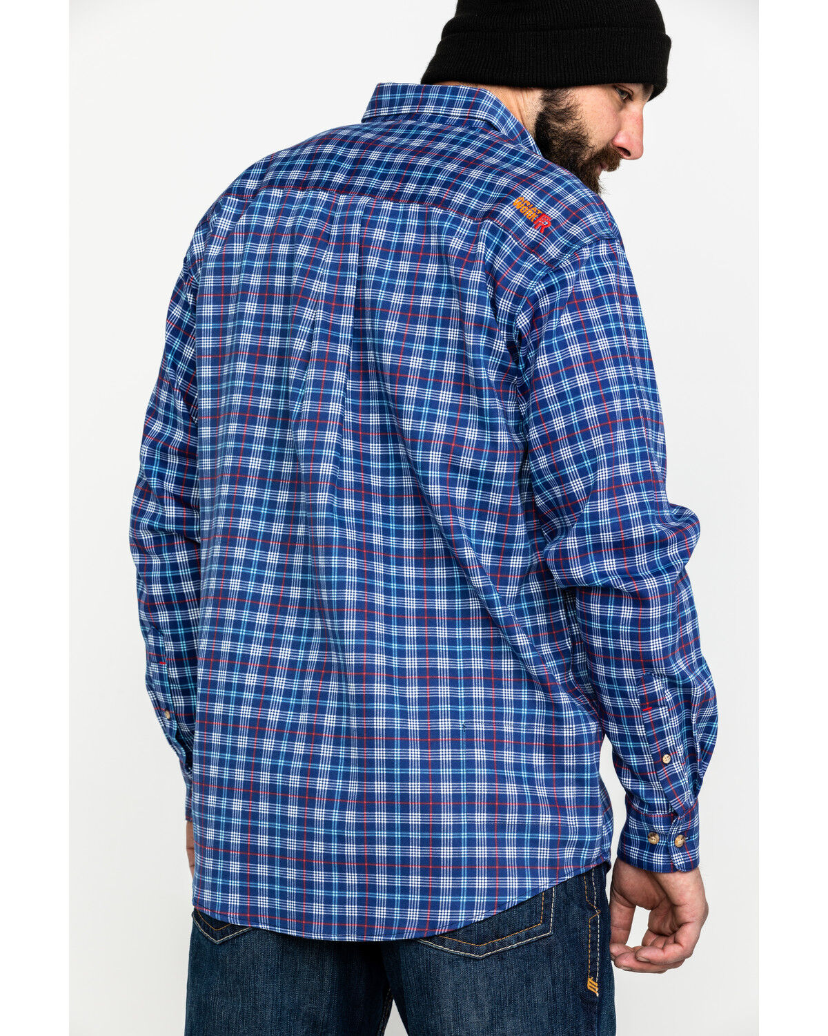 Image #2 - Ariat Men's Collins FR Plaid Print Long Sleeve Button-Down Work Shirt, Blue, hi-res