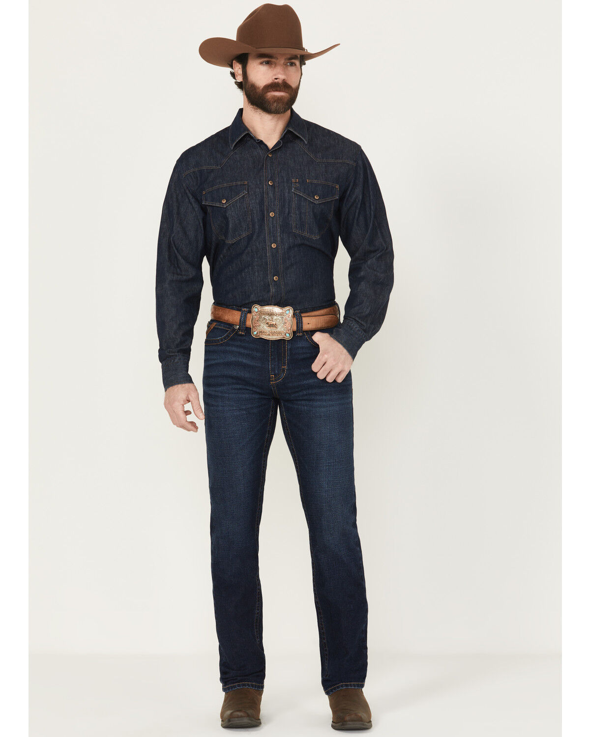 Image #1 - Ariat Men's M8 Dark Wash Slim Straight Stretch Denim Jeans, Dark Wash, hi-res