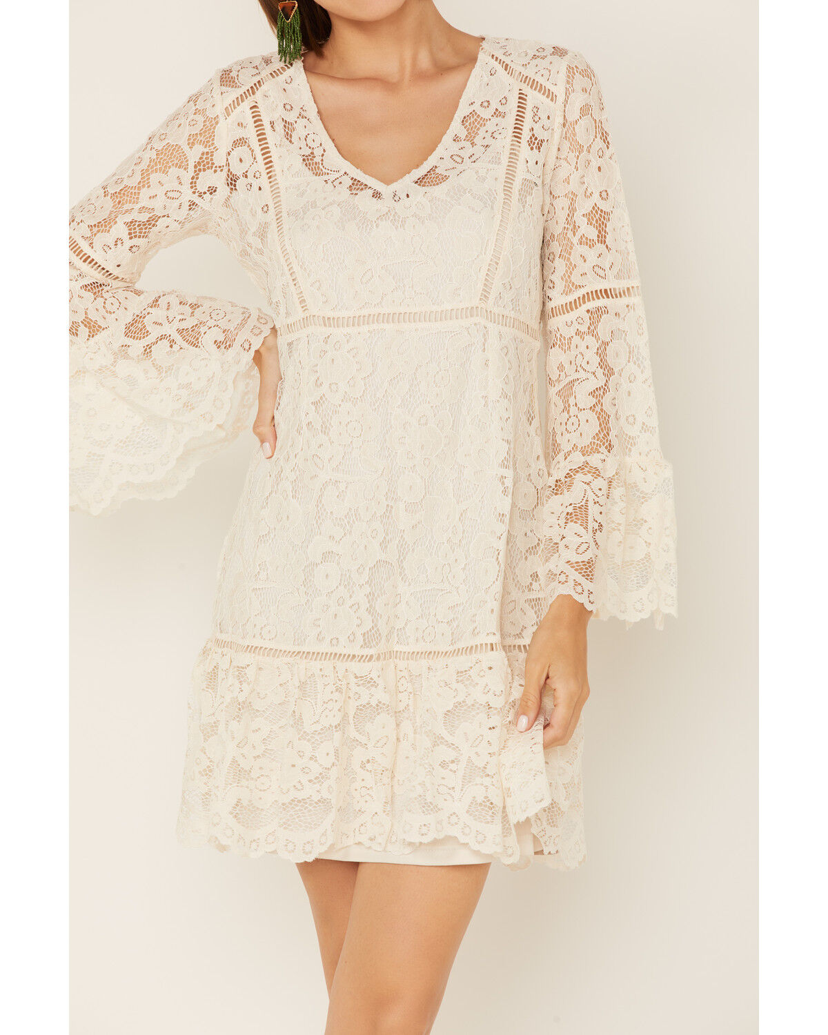 Image #3 - Honey Creek By Scully Women's Lace Crochet Long Sleeve Mini Dress, Ivory, hi-res