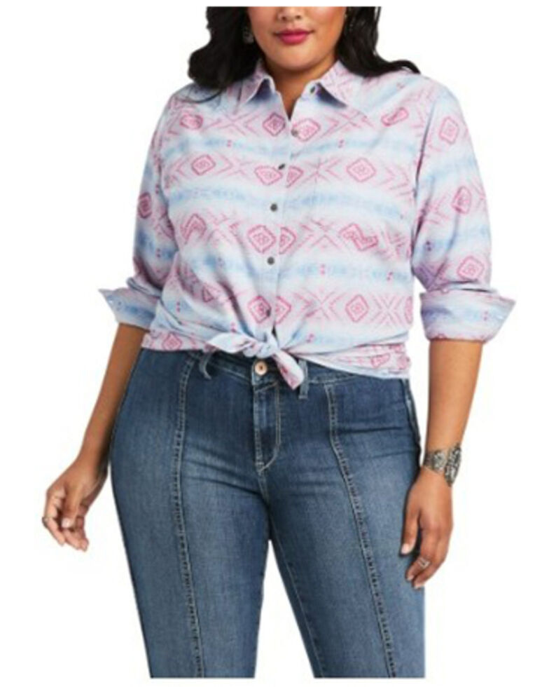 Ariat Women's R.E.A.L Billie Jean Southwestern Print Shirt - Plus, Blue, hi-res