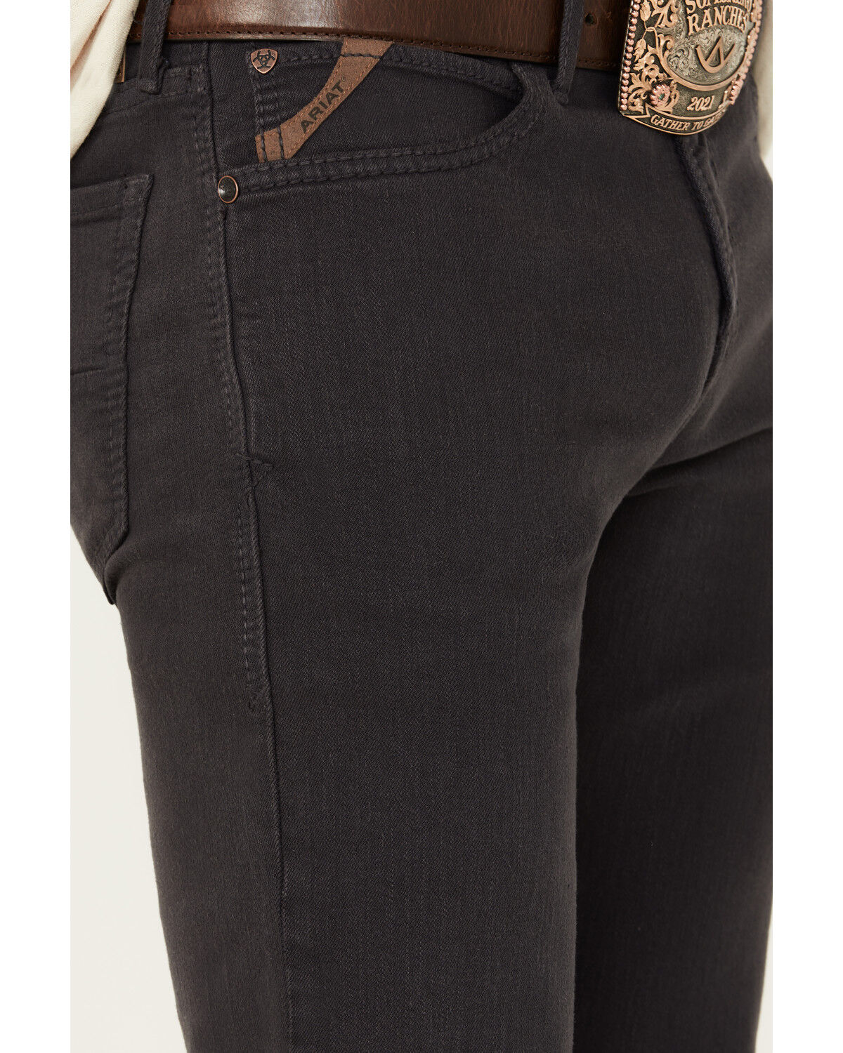 Image #2 - Ariat Men's Grizzly Slim Straight Stretch Denim Jeans, Charcoal, hi-res