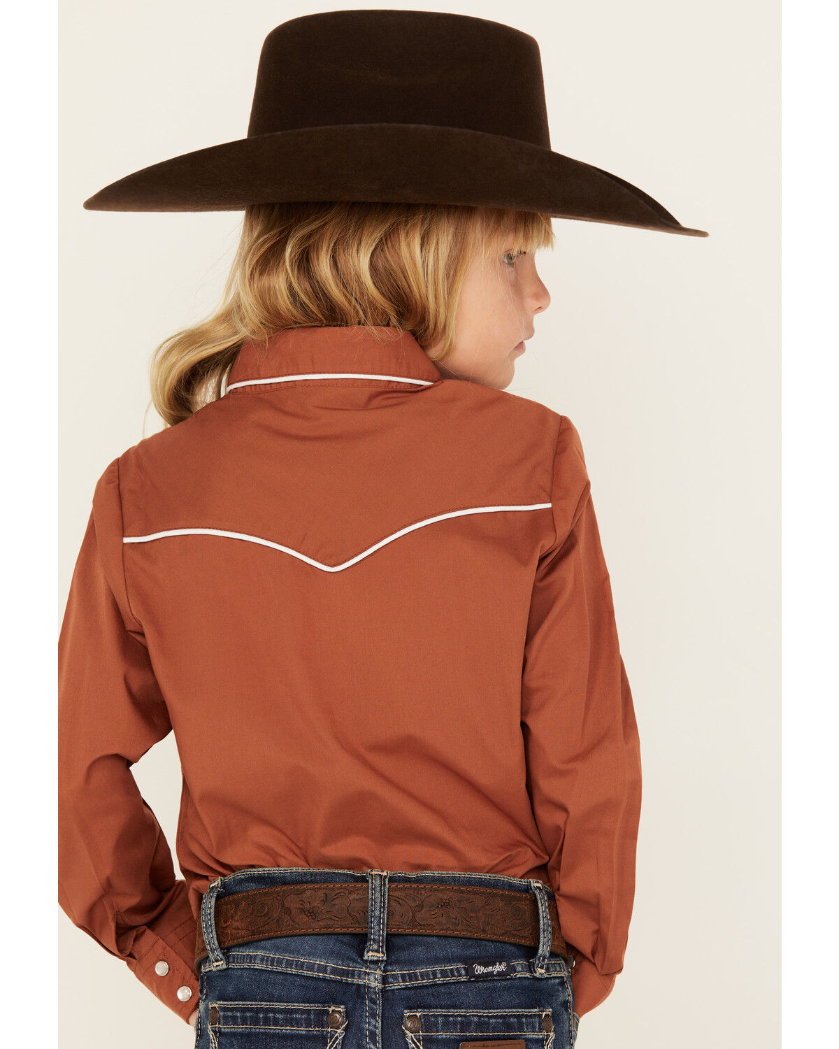Image #4 - Ely Walker Girls' Floral Embroidered Long Sleeve Pearl Snap Western Shirt, Rust Copper, hi-res