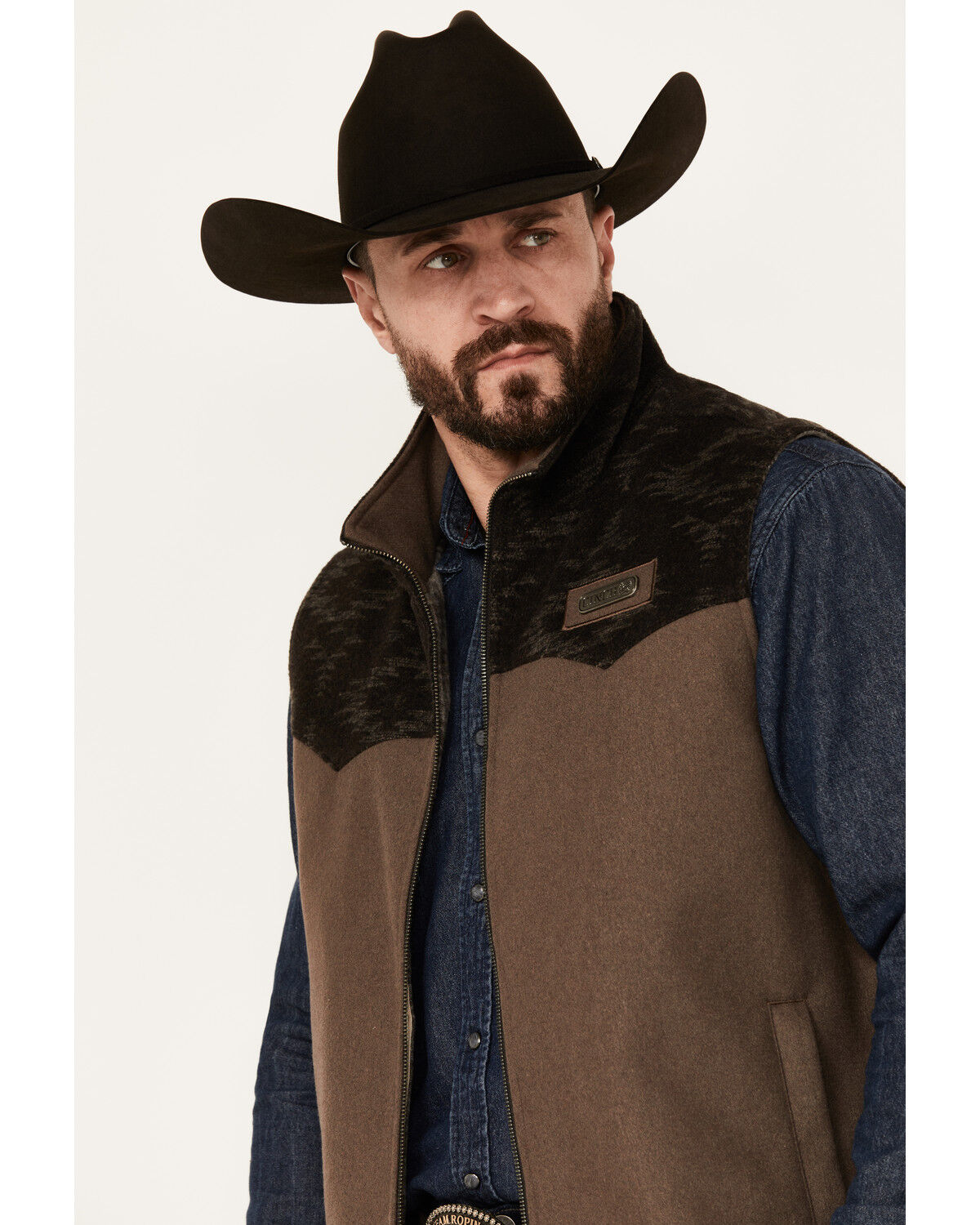 Image #2 - Cinch Men's Solid Twill Concealed Carry Zip Vest, Brown, hi-res