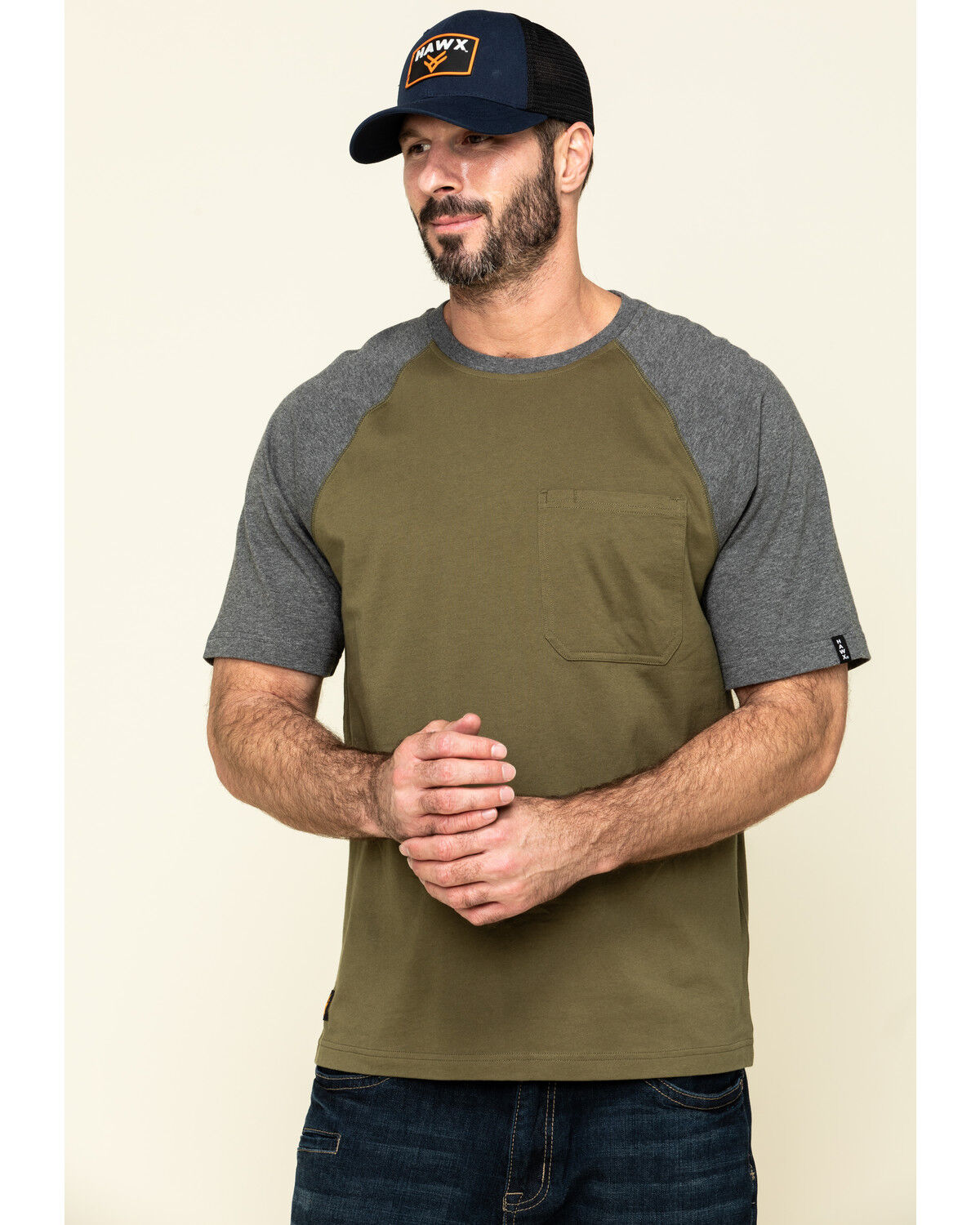 Image #1 - Hawx Men's Olive Midland Short Sleeve Baseball Work T-Shirt, Olive, hi-res
