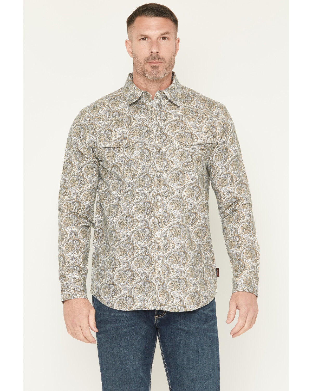 Image #1 - Cody James Men's FR Paisley Print Long Sleeve Snap Work Shirt, Tan, hi-res