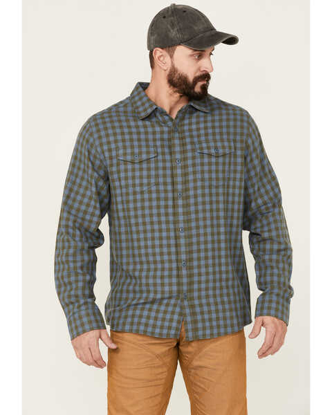 Brothers and Sons Men's Small Check Plaid Long Sleeve Button-Down Western Shirt , Indigo, hi-res
