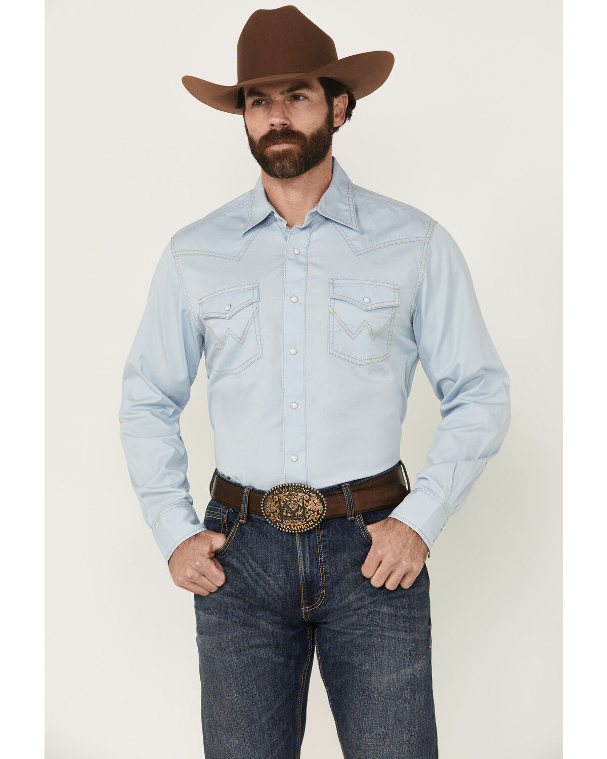 Image #1 - Wrangler Retro Men's Solid Long Sleeve Snap Western Shirt - Tall, Light Blue, hi-res