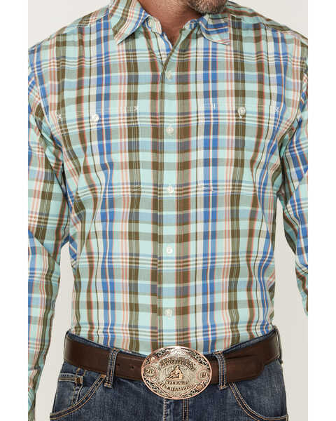 Image #3 - Resistol Men's Hampton Plaid Print Long Sleeve Button Down Western Shirt , Light Green, hi-res