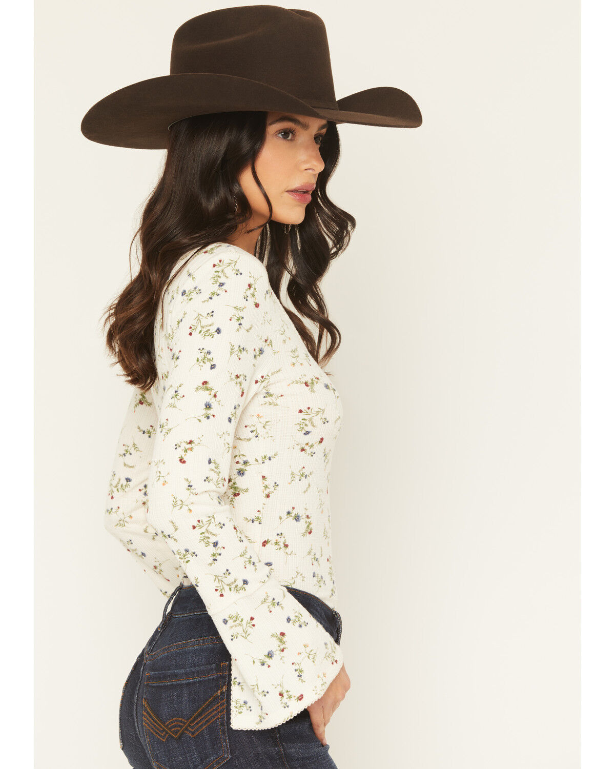 Image #2 - Idyllwind Women's Harborwood Floral Print Bell Long Sleeve Top, Cream, hi-res