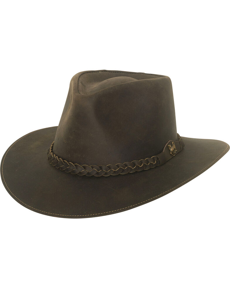 Bullhide Men's Duluth Leather Outback Hat, Dark Brown, hi-res