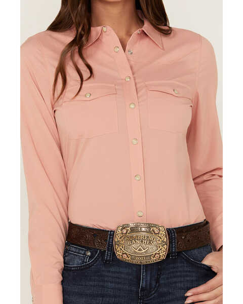 Image #3 - RANK 45® Women's Outdoor Vented Yoke Long Sleeve Riding Snap Western Shirt, Rust Copper, hi-res