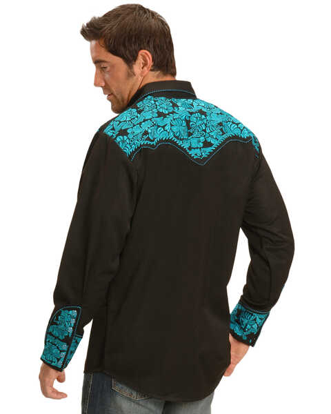 Scully Men's Turquoise Gunfighter Embroidered Long Sleeve Western Shirt , Turquoise, hi-res