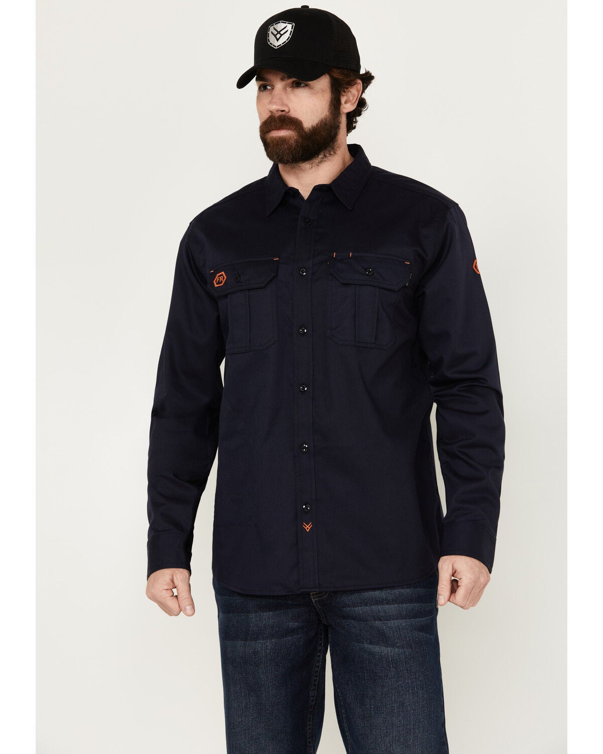 Hawx Men's FR Woven Long Sleeve Button-Down Work Shirt, Navy, hi-res