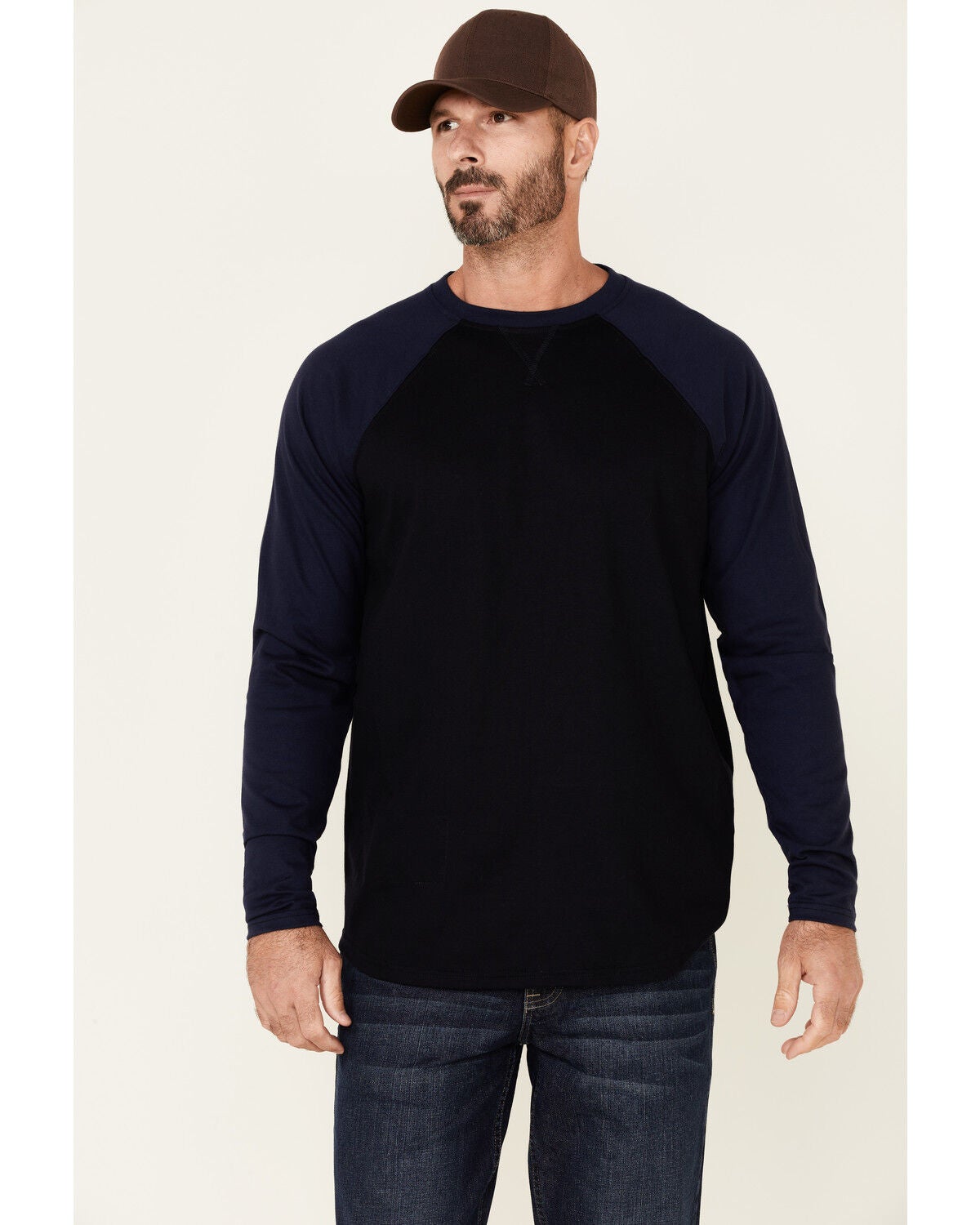 Cody James Men's FR Blocked Baseball Long Sleeve Work Shirt, Navy, hi-res