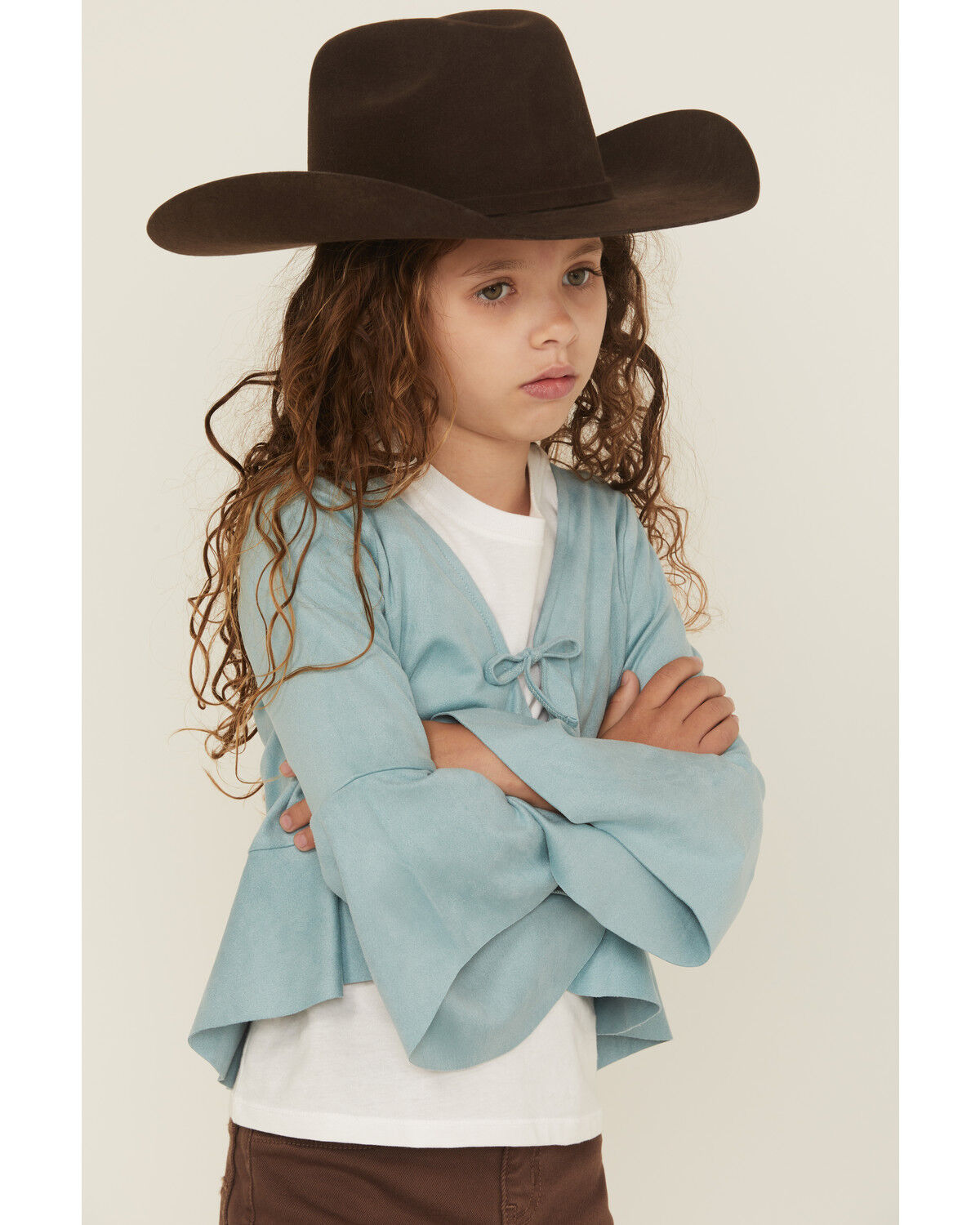 Image #2 - Shyanne Girls' Wrap Bolero Faux Suede Tie-Front Top, Aqua, hi-res