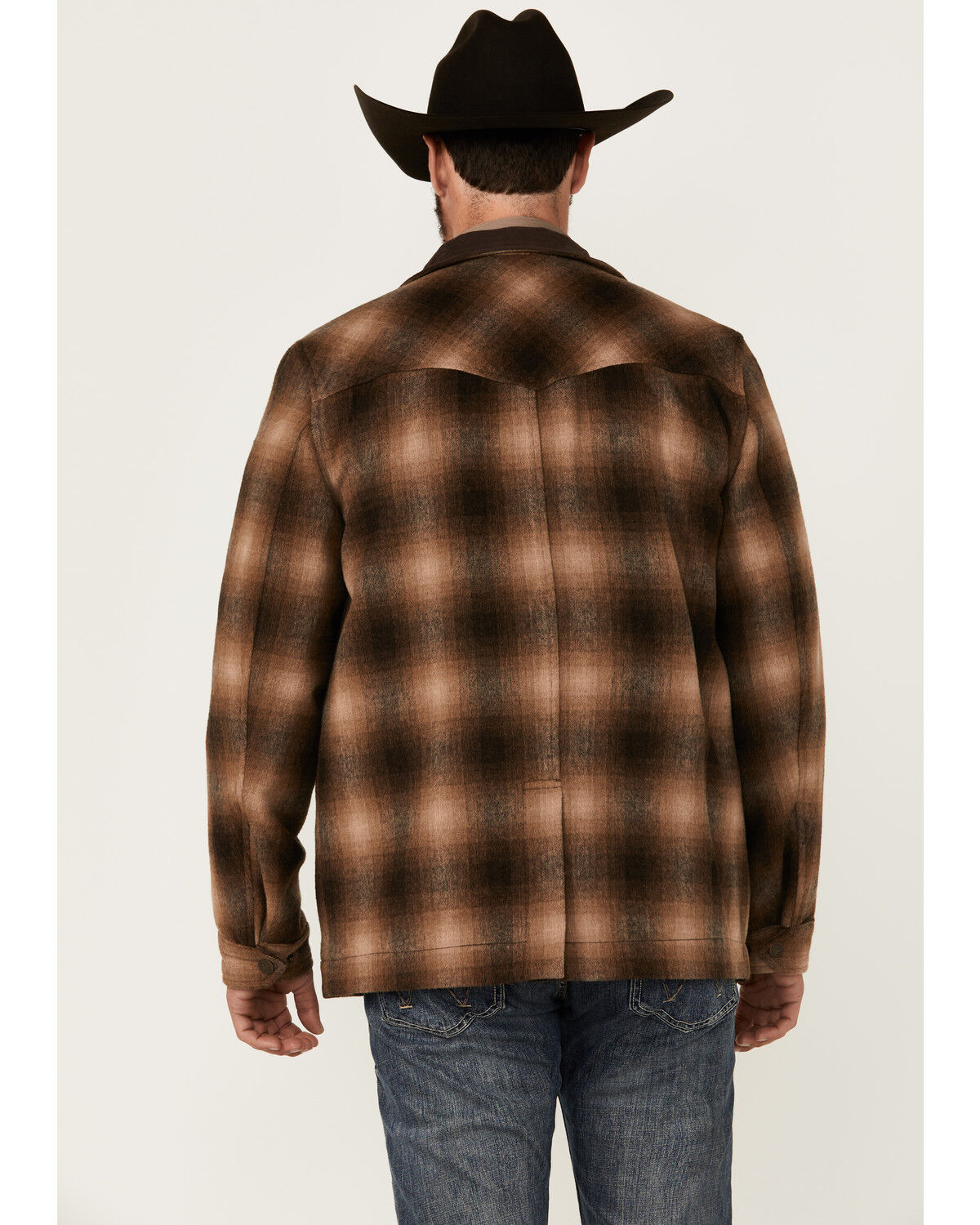 Image #4 - Powder River Outfitters Men's Plaid Print Heavy Brushed Wool Snap Jacket, Brown, hi-res