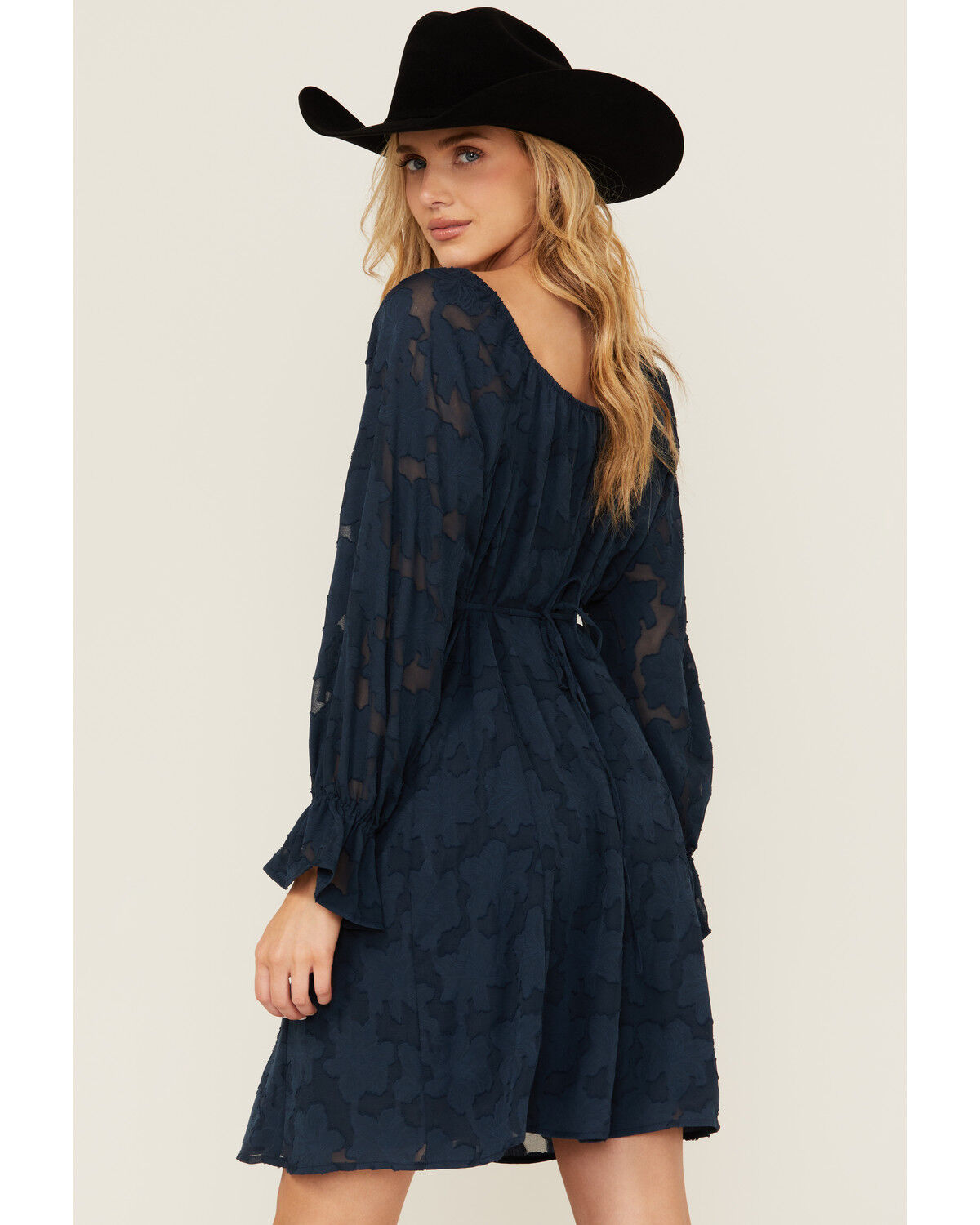Image #4 - Shyanne Women's Floral Print Long Sleeve Button-Down Mini Dress, Navy, hi-res