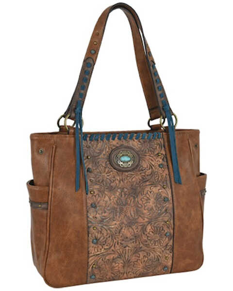 Justin Women's Floral Tooled Tote Bag, Brown, hi-res