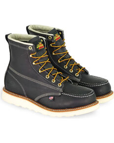 Thorogood Men's American Heritage 6" Wedge Work Boots - Steel Toe, Black, hi-res