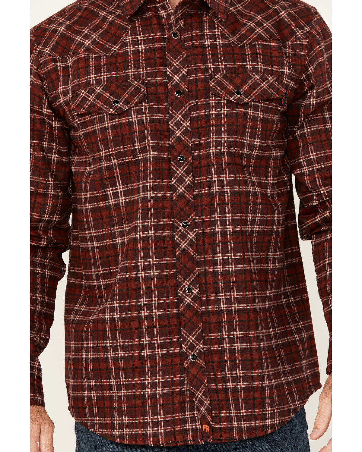 Image #3 - Carhartt Men's FR Plaid Print Long Sleeve Snap Western Work Shirt, Burgundy, hi-res