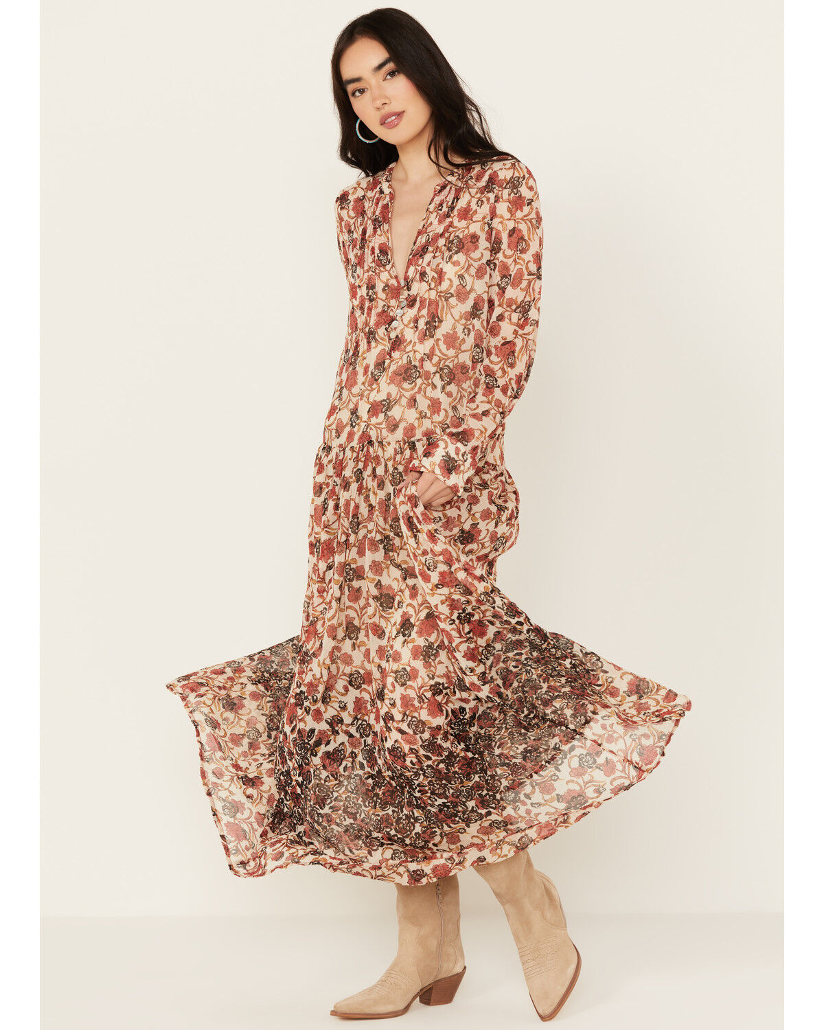 Image #2 - Free People Women's See It Through Floral Long Sleeve Maxi Dress, Multi, hi-res
