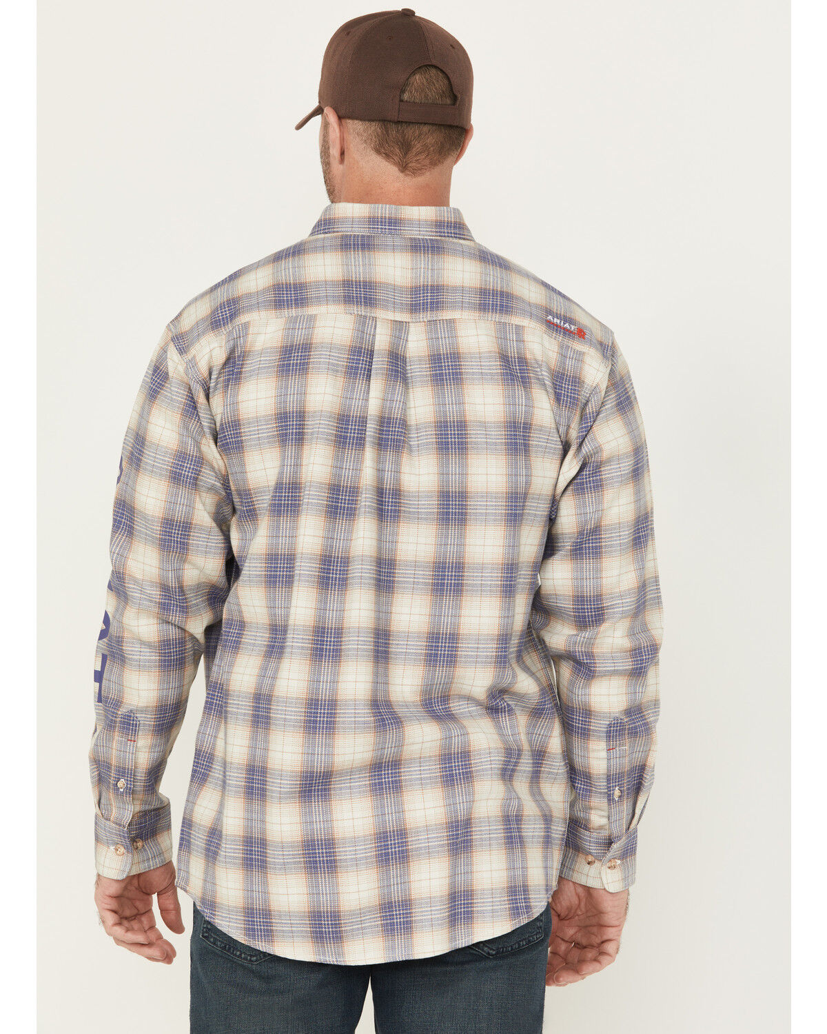 Image #4 - Ariat Men's FR Crenshaw Logo Plaid Print Long Sleeve Button-Down Work Shirt, Grey, hi-res