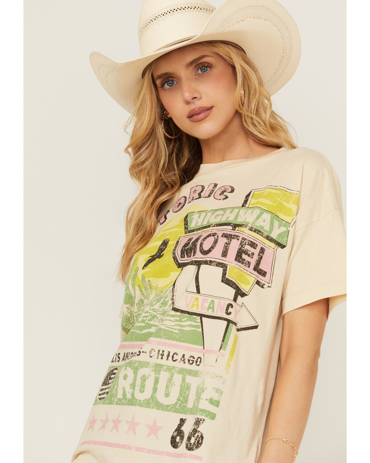 Image #2 - Cleo + Wolf Women's Route 66 Oversized Short Sleeve Graphic Tee, Oatmeal, hi-res